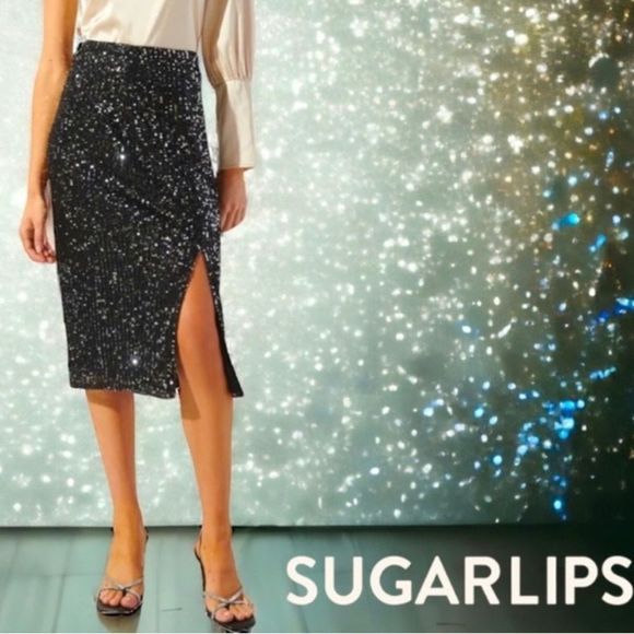 SugarLips Friday Nights Midi Sequin Skirt - Picture 1 of 12